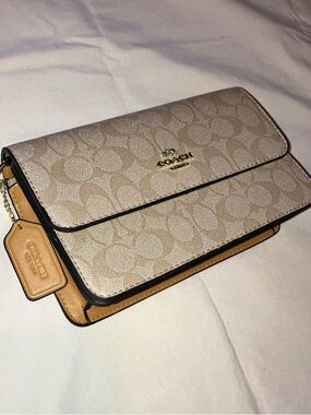 Coach Beige/Tan Signature Crossbody Wallet